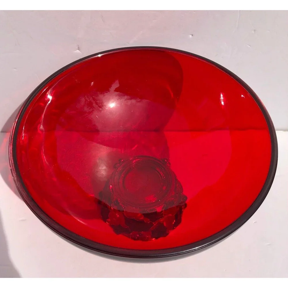 Vintage Ruby Red Glass Holly Berry Christmas Candy Bowl Teleflora Gift footed